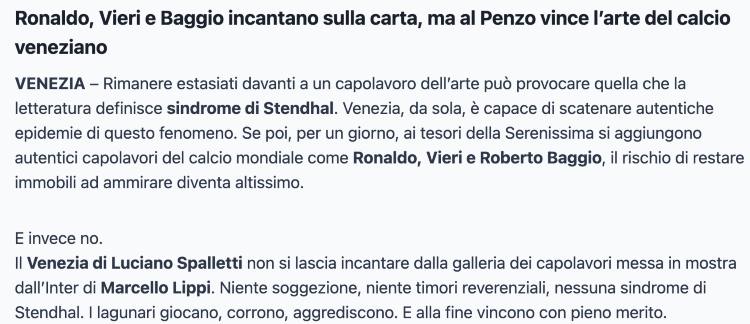 Articolo su Ronaldo Baggio e Vieri assieme in campo